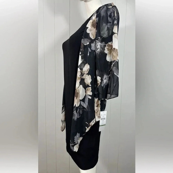 NWT R&k Womens Solid Black Dress With 3/4 Sleeve Floral Shear Sz 8 - Picture 6 of 11